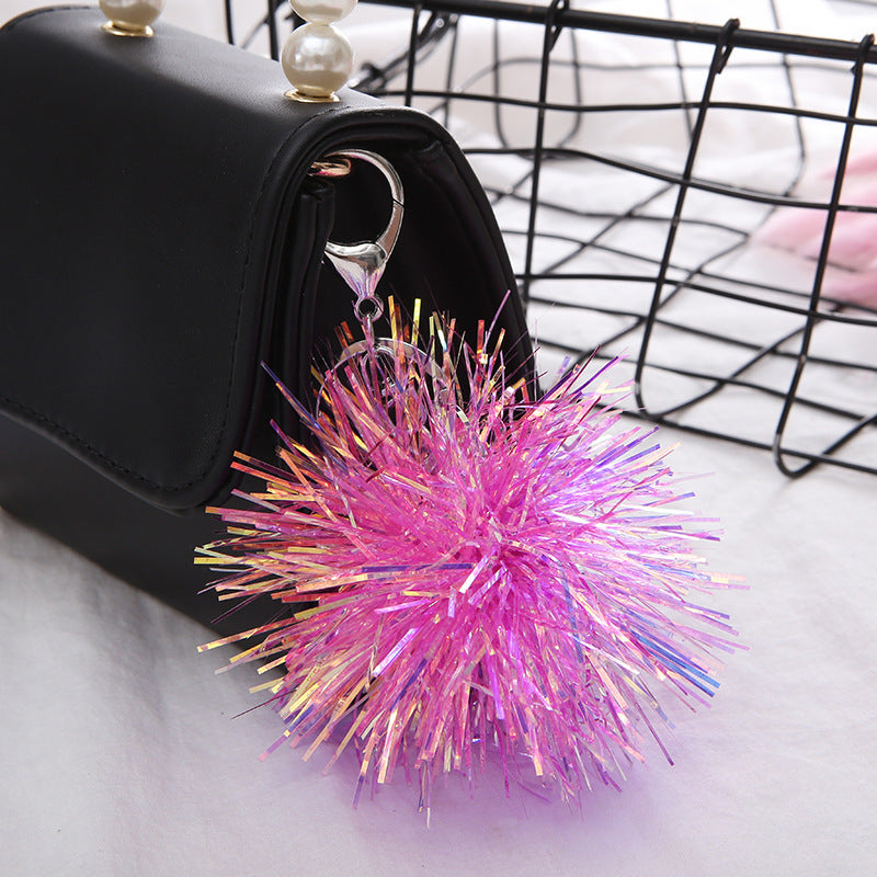 Wholesale 9cm Colored Plastic Shiny Silk Ball Keychain